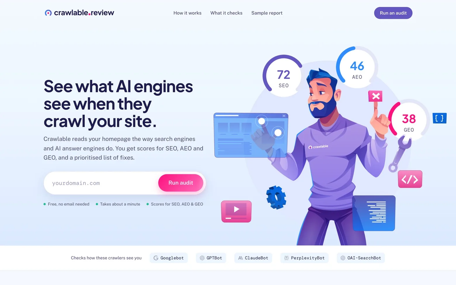 The Crawlable Review website on a desktop