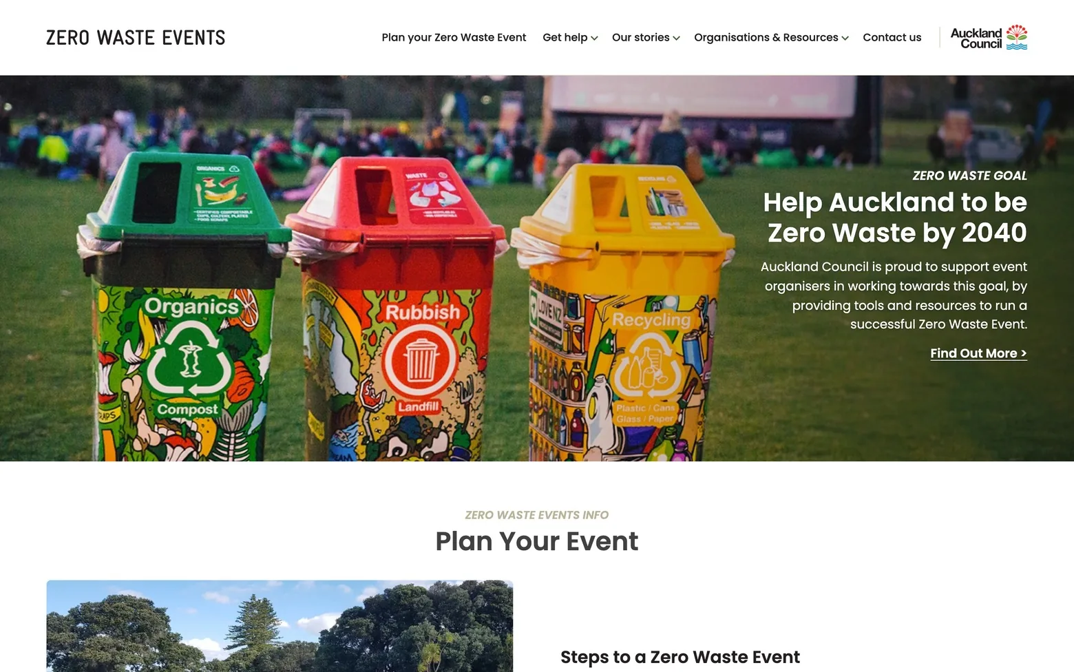 The Zero Waste Events website on a desktop