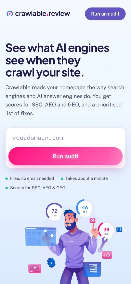 The Crawlable Review website on a phone