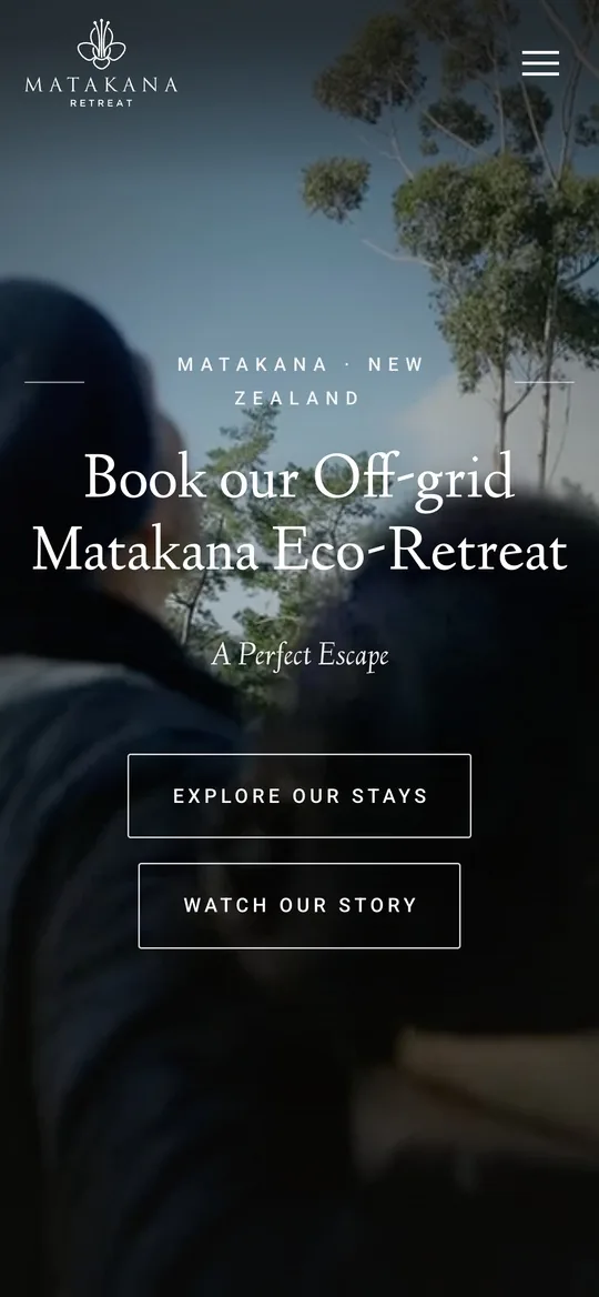 Matakana Retreat website on mobile