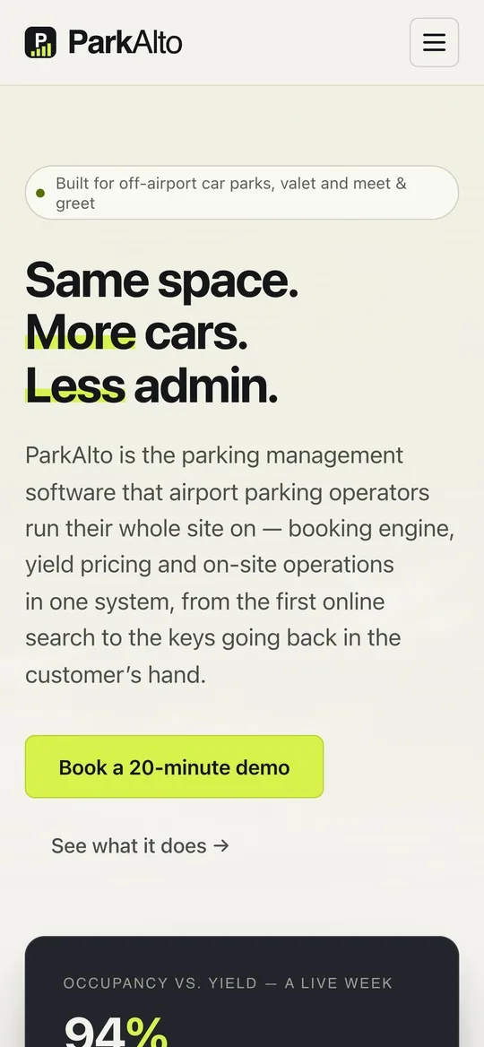 The ParkAlto website on a phone