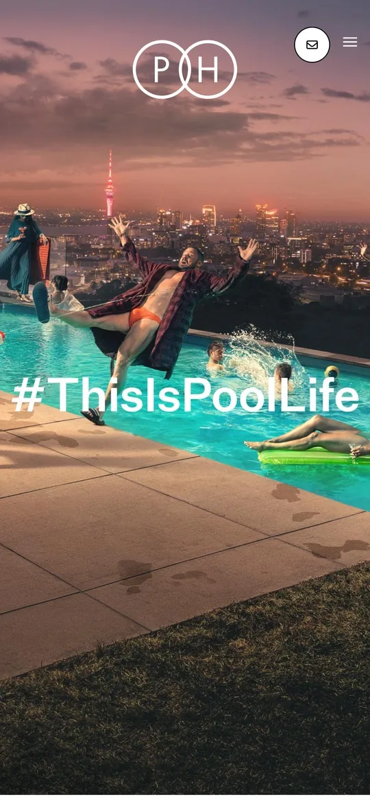 The The PoolHouse website on a phone