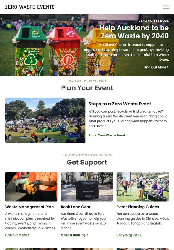 The Zero Waste Events website on a tablet